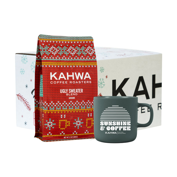 Holiday Mug Gift Set- Ugly Sweater Blend & Blue Ceramic Mug