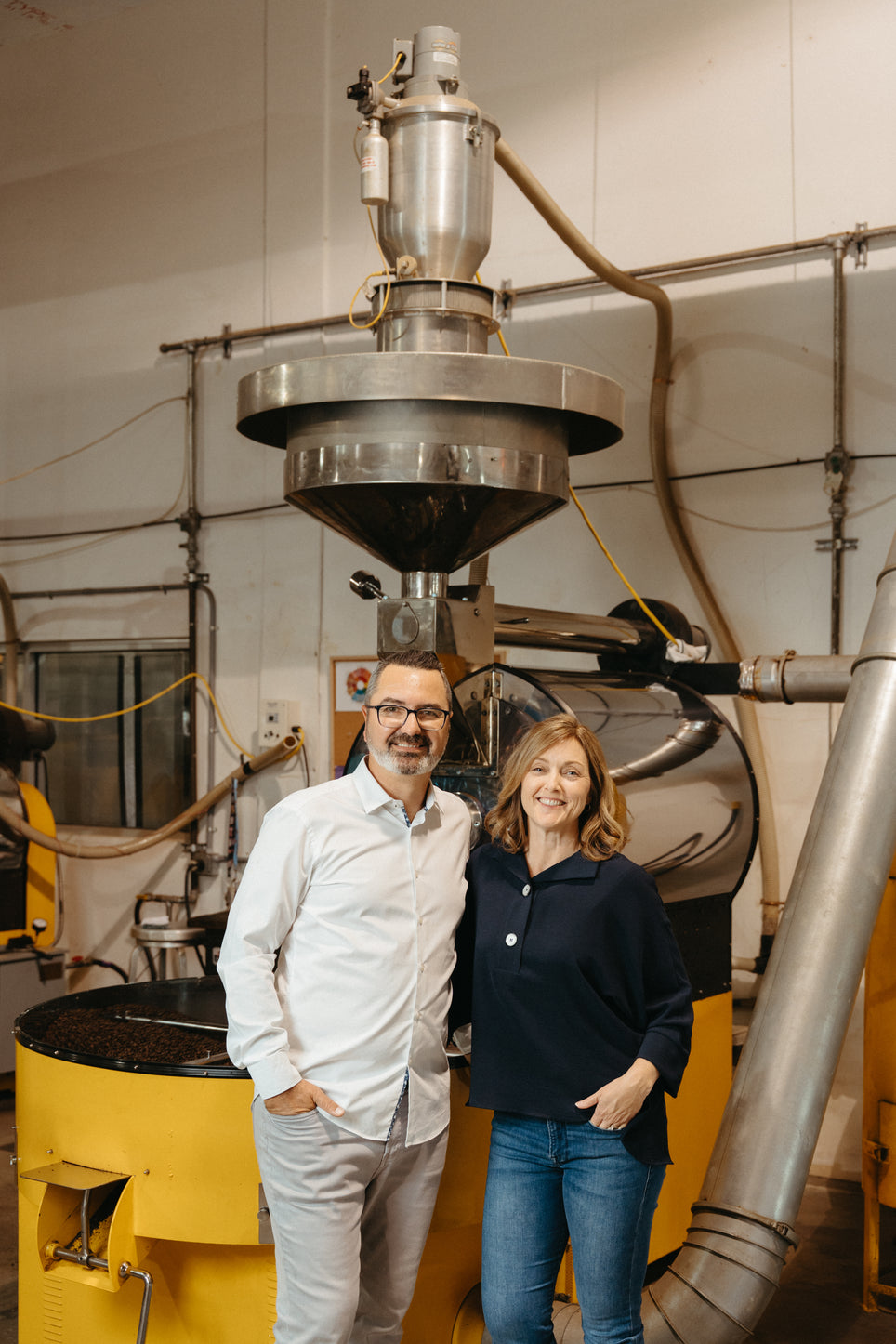 Kahwa Coffee founders Raphael and Sarah Perrier at the roaster