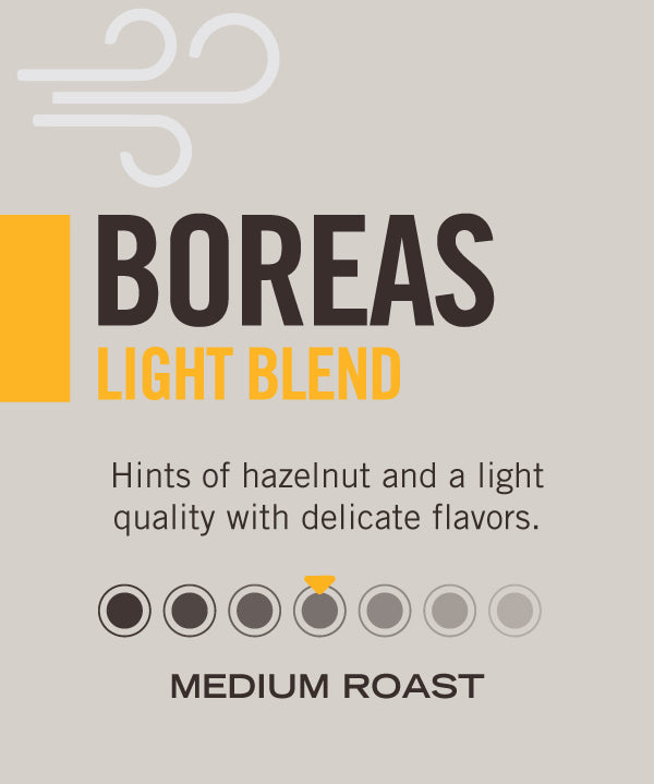 Boreas Light Blend — hints of hazelnut and a light quality with delicate flavors