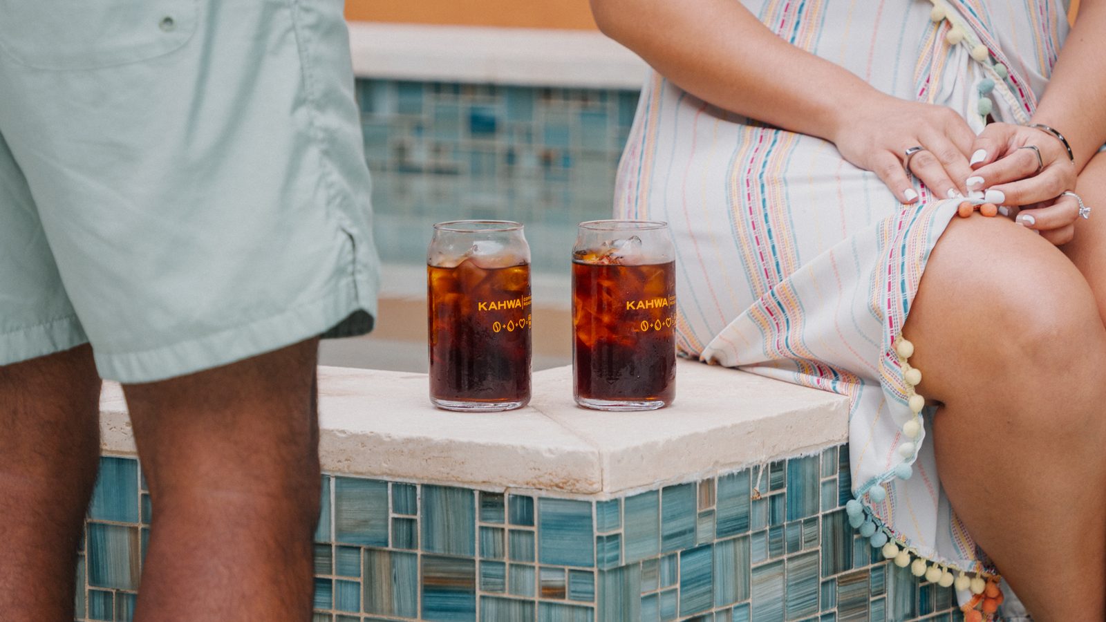 Two Kahwa Calima cold brews poolside